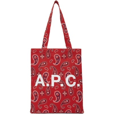 A.p.c. Paisley Printed Canvas Lou Tote Bag In Red