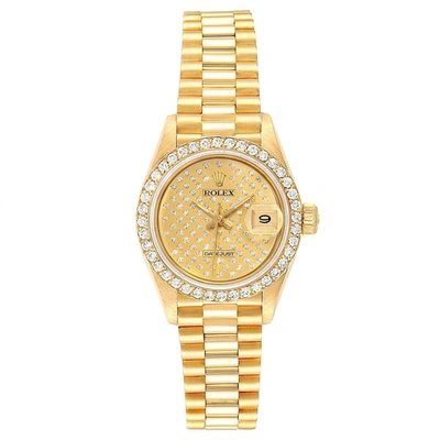 Rolex President Datejust Yellow Gold Pave Diamond Ladies Watch 69138 In Not Applicable
