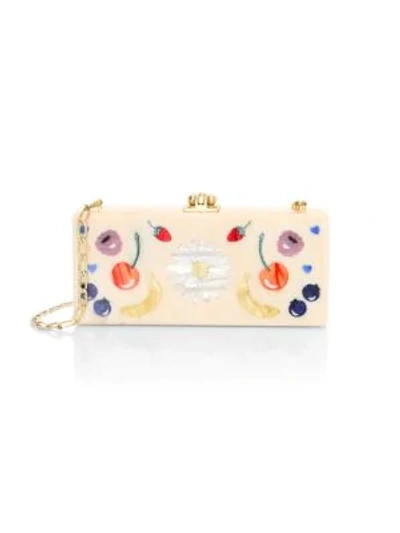 Edie Parker Women's Medium Slim Daisy & Fruit Acrylic Clutch In Cream Multi