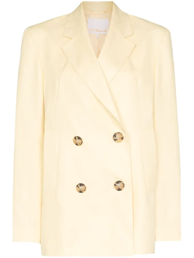 Remain Double-breasted Linen Blazer In Yellow