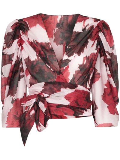 Alexandre Vauthier Floral Print Wrap Blouse In Red
