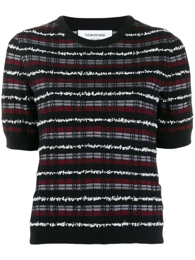 Thom Browne Check-pattern Tweed T-shirt In Blue