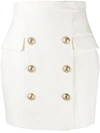 Balmain Double-buttoned Straight Skirt In White