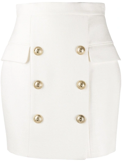 Balmain Double-buttoned Straight Skirt In White