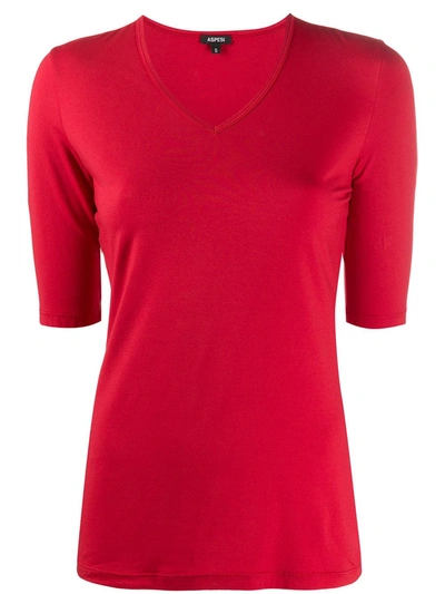 Aspesi V-neck Fitted T-shirt In Red