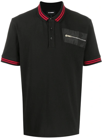 Les Hommes Zipped Pocket Polo Shirt In Black