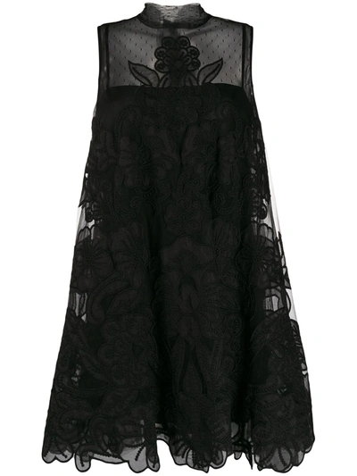 Red Valentino Floral Embroidered Short Dress In Black