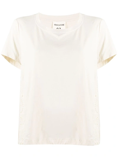 Semicouture Embroidered Pleated Panel T-shirt In Neutrals