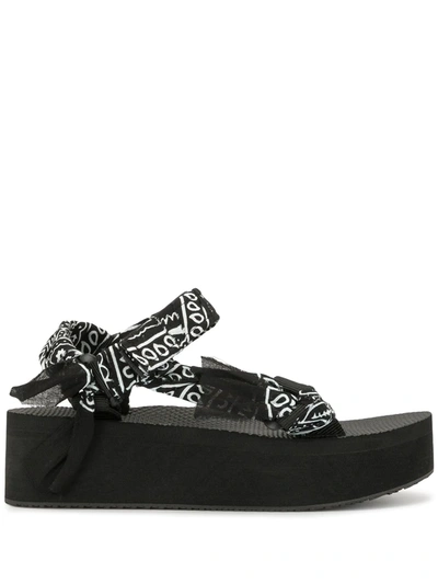 Arizona Love Bandana Wrapped Platform Sandals In Black Polyester