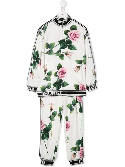 Dolce & Gabbana Kids' Rose Print Tracksuit In White