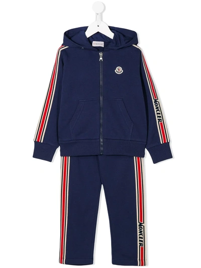 Moncler Kids' Racer Stripe Track Suit Set In Blue