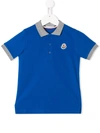 Moncler Kids' Short Sleeve Contrast Hem Polo Shirt In Blue
