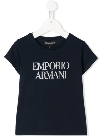 Emporio Armani Kids' 金葱logo短袖t恤 In Blue