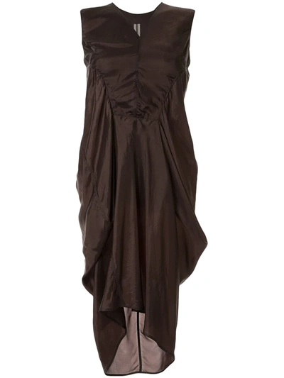 Rick Owens Gathered Sleeveless Dress In Brown