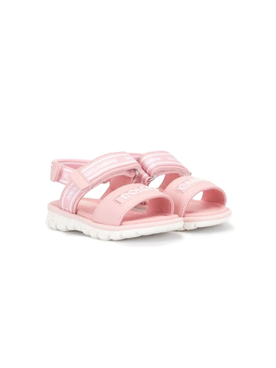 Dolce & Gabbana Kids' Pink Branded Leather Velcro Sandals