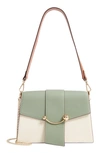 Ss20 Crescent Tricolor Leather Shoulder Bag In Vanilla/ Sage/ Chestnut