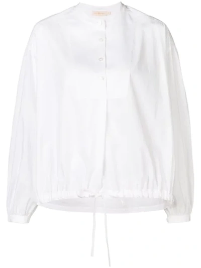 Tory Burch Oversized Piqué-paneled Gathered Cotton-poplin Tunic In White