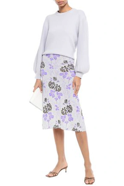 Victoria Beckham Floral-print Textured Wool Skirt In White