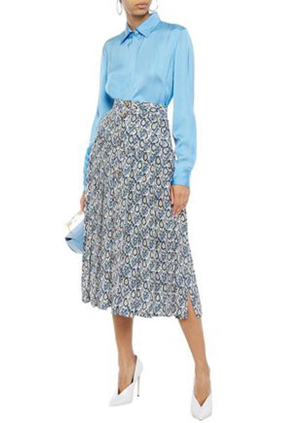 Victoria Beckham Pleated Printed Silk-georgette Midi Skirt In Blue