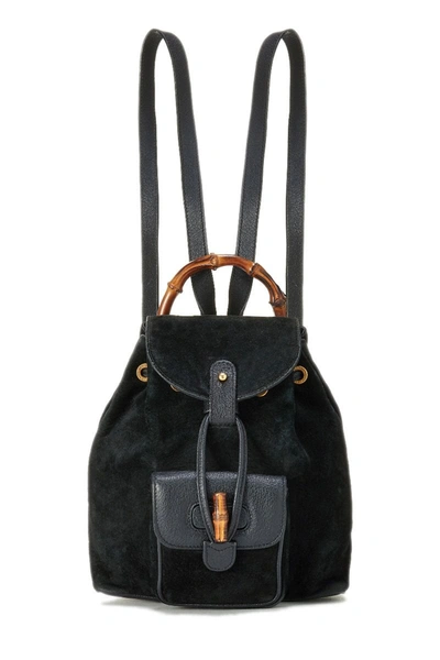 Pre-owned Gucci Black Suede Bamboo Backpack Mini