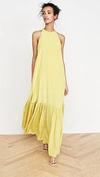 Tibi Long Halter Dress In Lime Yellow
