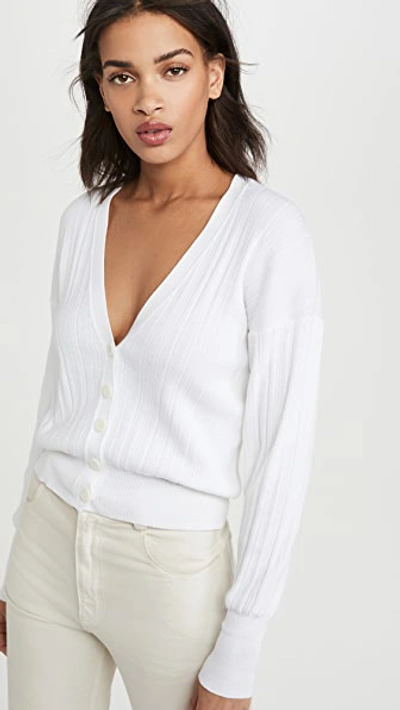 Autumn Cashmere Ribbed V Neck Cardigan In Bleach White