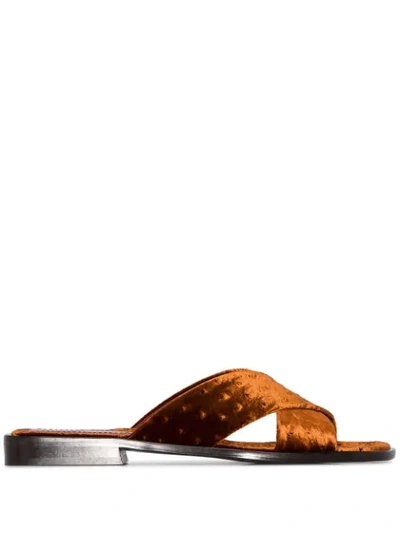 Sies Marjan Cassie Ostrich-effect Velvet Sandals In Tan