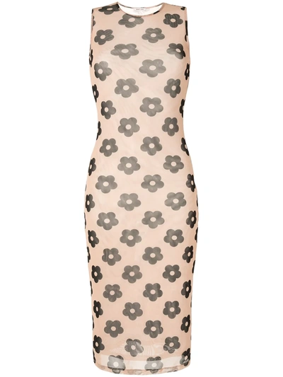 Sandy Liang Mama Flower Print Sleeveless Bodycon Dress In Impatient