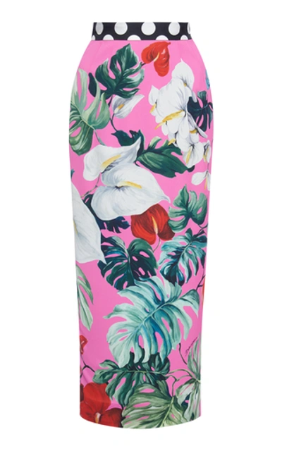 Dolce & Gabbana Tropical-floral Print Charmeuse Midi Pencil Skirt