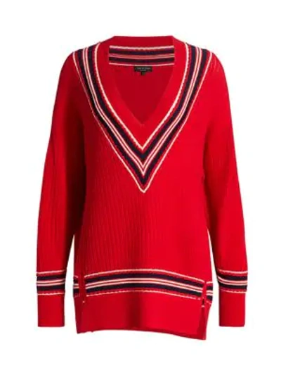 Rag & Bone Women's Dianna Oversized Merino Wool-blend Striped Sweater In True Red
