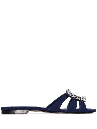 Manolo Blahnik Iluna 10mm Crystal-buckle Sandals In Blue