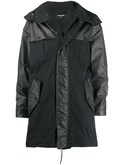 Dsquared2 Mixed Material Parka In Black