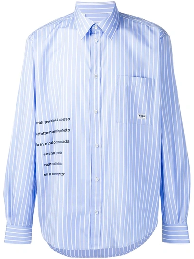 Msgm Quote Print Striped Shirt In Blue