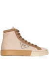 Prada Women's Colorblock Canvas High-top Sneakers In Brown