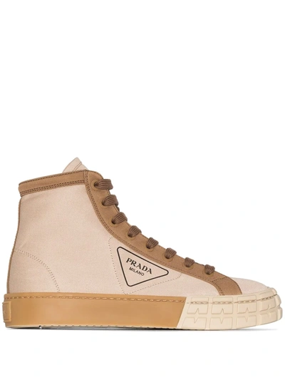 Prada Women's Colourblock Canvas High-top Trainers In Brown