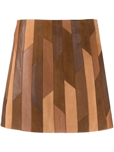 Frame Geometric-patchwork Mini Skirt In Saddle Multi