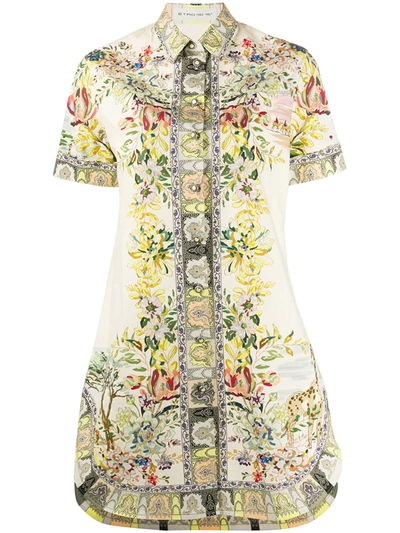 Etro Floral Print Shirt Dress In Beige