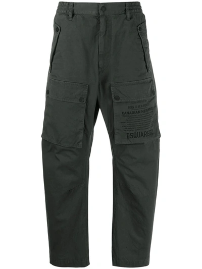 Dsquared2 Printed Logo Cargo Trousers In Grey