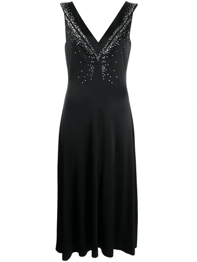 Paco Rabanne Embellished V-neck Dress In Black