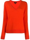 Theory V-neck Fine Knit Jumper In Orange