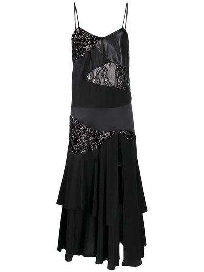 Almaz Patchwork Ruffled Cami Dress In Black