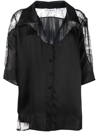 Almaz Lace Inserts Oversized Shirt In Black