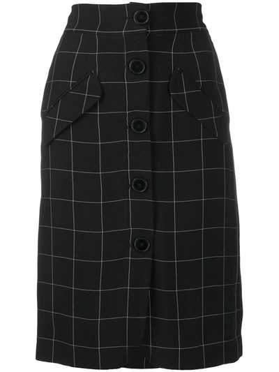 Almaz Windowpane-check Button Down Pencil Skirt In Black