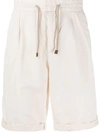 Brunello Cucinelli Drawstring Linen & Cotton Shorts In White
