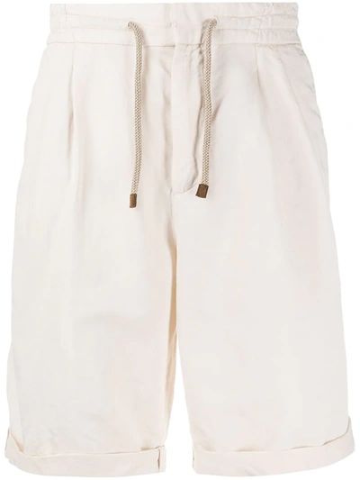 Brunello Cucinelli Drawstring Linen & Cotton Shorts In White
