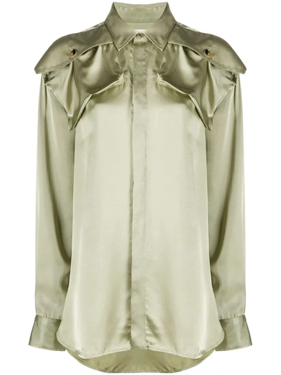 Bottega Veneta Pocket Detailing Flared Shirt In Sage