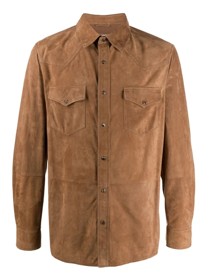 Brunello Cucinelli Western Suede Shirt In Med Brown