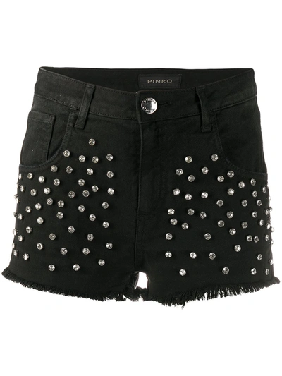 Pinko Crystal Embellished Denim Shorts In Black