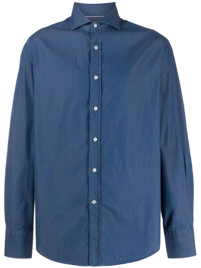 Brunello Cucinelli Spread-collar Chambray Shirt In 蓝色