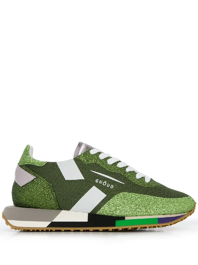 Ghoud Glitter Panelled Sneakers In Green